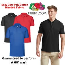 Image of Fruit of the Loom Mens 65/35 Polo Shirt–Short Sleeve Easy-Care Polycotton Top
