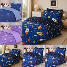 Image of Kids Complete Bed Set Duvet Cover Pillowcases Fitted Sheet Soft Cozy 100% Cotton