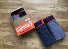 Image of Superdry Boxer Premium Double Pack Navy Feeder Black Red Strip All Size With Box