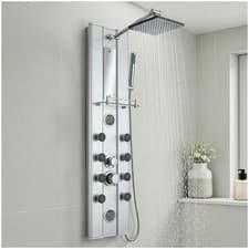 Image of Aluminium shower tower panel with hand shower & massage jets rain column wall