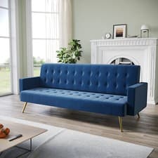 Image of Multicolor Luxury Velvet Sofa Bed 3 Seater Nonwoven Contrast Gold Metal Legs