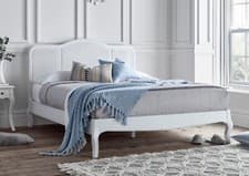 Image of White Wooden Rattan French Style Bed Frame - UK Super King Size