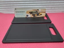 Image of BLACK CHOPPING BOARD SET 2 NON SLIP FEET BPA FREE-HIGH QUALITY- 25 X 15CM