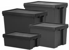 Image of Heavy Duty Black Storage Box Lid Recycled Plastic Stackable Containers - UK Made