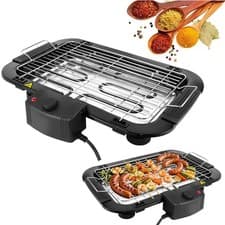 Image of 1500W Electric BBQ Grill Indoor/Outdoor with Stand Smokeless Non Stick 5 Level