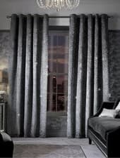 Image of Kylie Minogue Grazia  Grey/silver Velvet Eyelet Ring top Lined Curtains 90 X 90