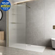Image of Walk In Wet Room Shower Screen Frameless 8mm Fluted Glass Brushed Brass 1000mm
