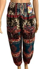 Image of Boho Aztec Print Winter Harem Pants – Shirred Waist, Free Size UK 8-24, Warm