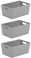 Image of 3x Wham Studio 4.02 Rectangular Plastic Storage Container Handle Basket - Grey