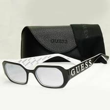 Image of Authentic Guess Womens Black Silver Rectangle Big Logo Sunglasses GU 7694 01C