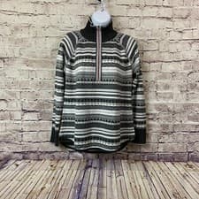 Image of Eddie Bauer Sweater Womens Medium Gray Stripe Mock Neck 1/4 Zip Long Sleeve