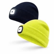 Image of LED Beanie Hat USB Rechargeable Lighted Winter Cap Black Yellow for Work Running