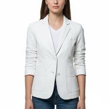Image of Women Genuine Lambskin Leather Blazer Jacket Slim Fit Two Button White Coat | ZO