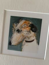 Image of MOUNTED PRINT PAGE ART EXTRACT SALLY MUIR A DOG A DAY LURCHER SQUARE MOUNT