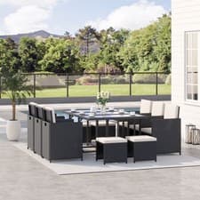 Image of 10 Seater Rattan Cube Garden Furniture with Cushions, Rattan Dining Set, Black