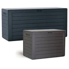 Image of Wood Design Outdoor Storage Box Garden Patio Plastic Chest Lid Container Tool