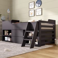 Image of Cabin Bed Frame with Drawers Shelf Storage 3ft Single kid's Wooden Bed 90x190 cm