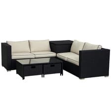 Image of Outsunny 4Pcs Patio Rattan Sofa Garden Furniture Set Table w/ Cushions Black