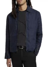 Image of $598 JOHN VARVATOS Kenny Zip Front Jacket EU 56 US 46 XL 100% Linen Navy
