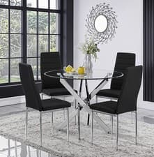 Image of 100cm Round Glass 4 Seater Dining Table and Chairs for Kitchen & Dining Room