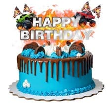 Image of Monster Truck Cake Topper Bigfoot Happy Birthday Cake Decoration Stunt Car