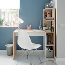 Image of Orvara White & Oak Effect Desk with Bookcase Shelves Home Office Computer Table
