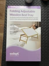 Image of Folding Wooden Bed Tray Adjustable Natural Wood Compact Easy Clean Lap Tray