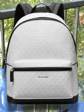 Image of Michael Kors Cooper Men Zipper Front Pocket Travel Backpack Bag Bright White MK