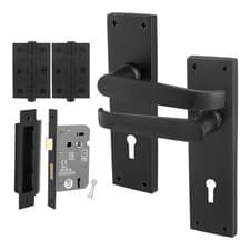 Image of Black Door Handles, Internal Straight Pattern Bathroom, Latch & Key Lock Sets