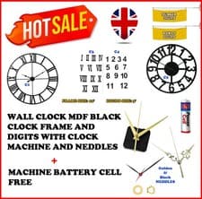 Image of Wall Clock Indoor Roman Numbers and Digits Frame  - Black, 12" with Machine