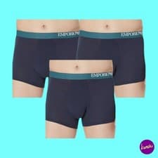 Image of EMPORIO ARMANI Men's 3-Pack Soft Touch Eco Fiber Trunks, Navy Blue, UK XL