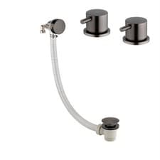 Image of Bath Filler Waste Overflow w/ 2x Deck Side Valves Round Pop Up Gunmetal Grey