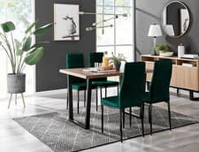 Image of Kylo Brown Wood Effect Dining Table & 4 Velvet Milan Black Leg Chairs