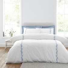 Image of Bianca Camille Embroidered Floral 200TC 100% Cotton Duvet Cover Bedding Set Blue