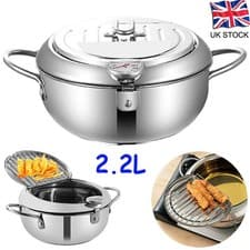 Image of 20CM 2.2L Non-Stick Chip Deep Fat Fryer Cooking Tempura Fryer with Thermometer