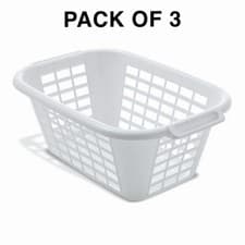 Image of 3 x Addis Rectangular Laundry Basket White Plastic 40L 9624WHT 510610 (3 Pack)