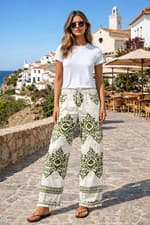 Image of Women WIDE LEG Cotton LINEN Trousers Ladies Summer Casual Elastic Waist Pants