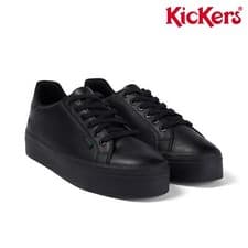 Image of Kickers Womens School Shoes Tovni Stack Thick Sole Black Leather Lace Up Girls