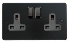 Image of G&H FFB10B Flat Plate Matt Black 2 Gang Double 13A Switched Plug Socket