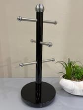 Image of Black Mug Tree Holder–6 Hook Metal Coffee Cup Organizer Best For Kitchen Storage