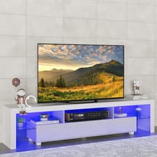 Image of TV Cabinet High Gloss LED Storage Stand White Modern Unit For 55-75 Inch TVs RGB