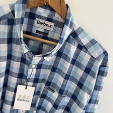 Image of Barbour Shirt Size 2XL XXL Mens Blue Check Tailored Fit Cotton Long Sleeve