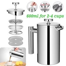 Image of 600ml French Cafetiere French Press Coffee Maker Stainless Steel Coffee Plunger