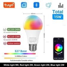Image of Smart LED Bulb E27 B22 APP Control Dimmable Light Bluetooth RGB Lamp 220V 15W