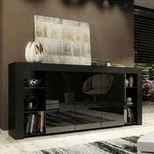 Image of 164cm Cabinet Cupboard Sideboard TV Unit High Gloss Black Doors Living Room