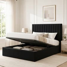 Image of Low Profile Ottoman Storage bed Frame Upholstered Plush Velvet - Lined Headboard