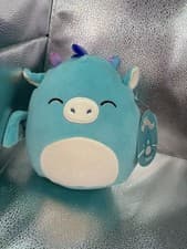 Image of Squishmallows 7.5″ Tatiana Soft Plush Toy The Dark Teal Dragon Closed Eyes - New