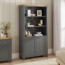 Image of Bookcase with 2 Door Cupboard Marbury Slate Grey Painted Tall Wide - Oak Top