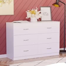 Image of White 6 Drawer Chest Bedroom Storage Unit Sliding Drawers Flatpack