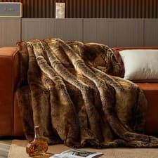 Image of HOMFINE Luxury Faux Fur Throw Blanket - Long Fluff Fuzzy Super Thick Blanket